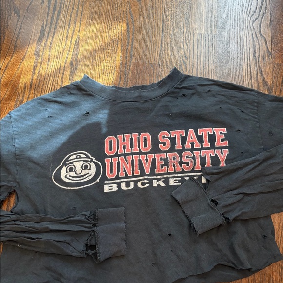 Furst Of A Kind Tops - Ohio state distressed cropped long sleeve